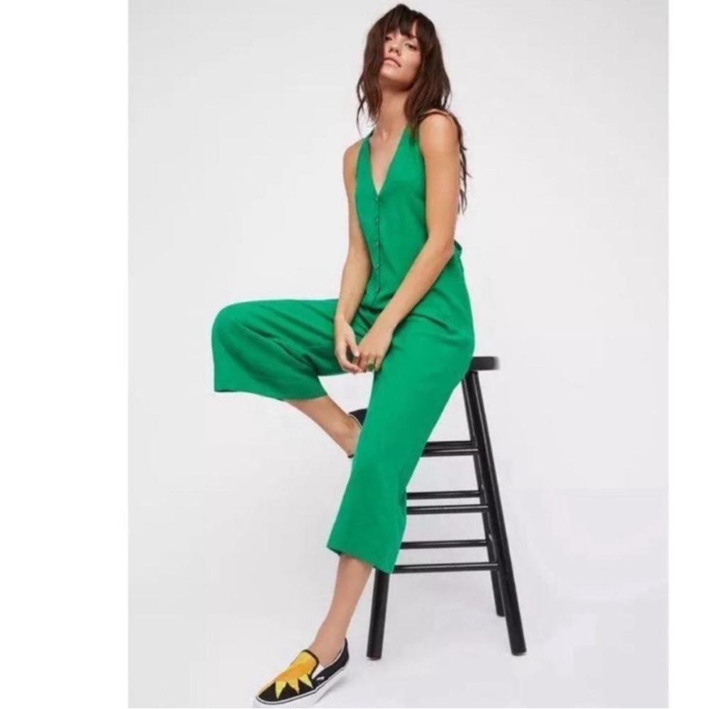 GUC XS/S Free People Green 100% Cotton & Rayon Jumpsuit